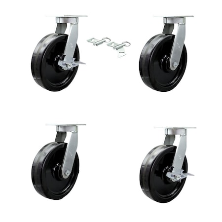 Service Caster 10'' Heavy Duty Phenolic Wheel Swivel Caster Set 2 Swivel Locks 2 Brakes, 4PK CRAN-SCC-KP92S1030-PHR-BSL-2-SLB-2